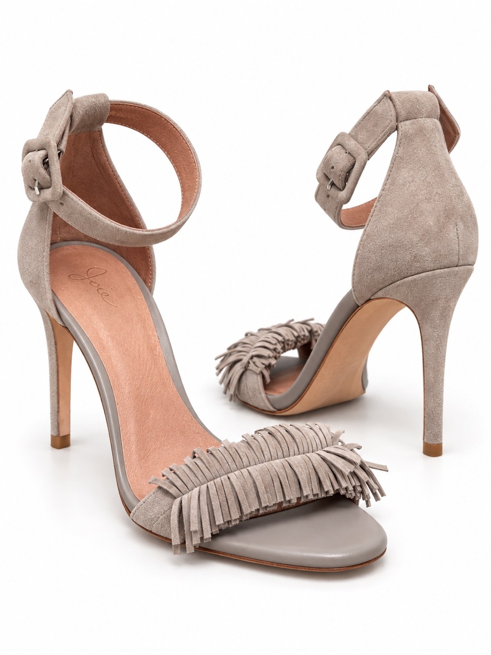 Joie Ferris Taupe Suede Fringe Ankle Strap Heels